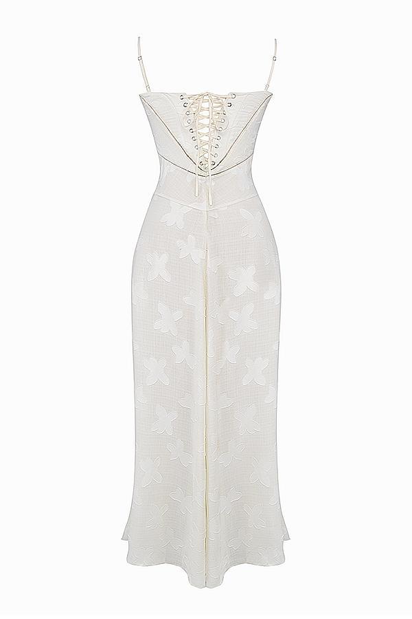 Seren Vintage Cream Floral Lace Back Maxi Dress Product Image