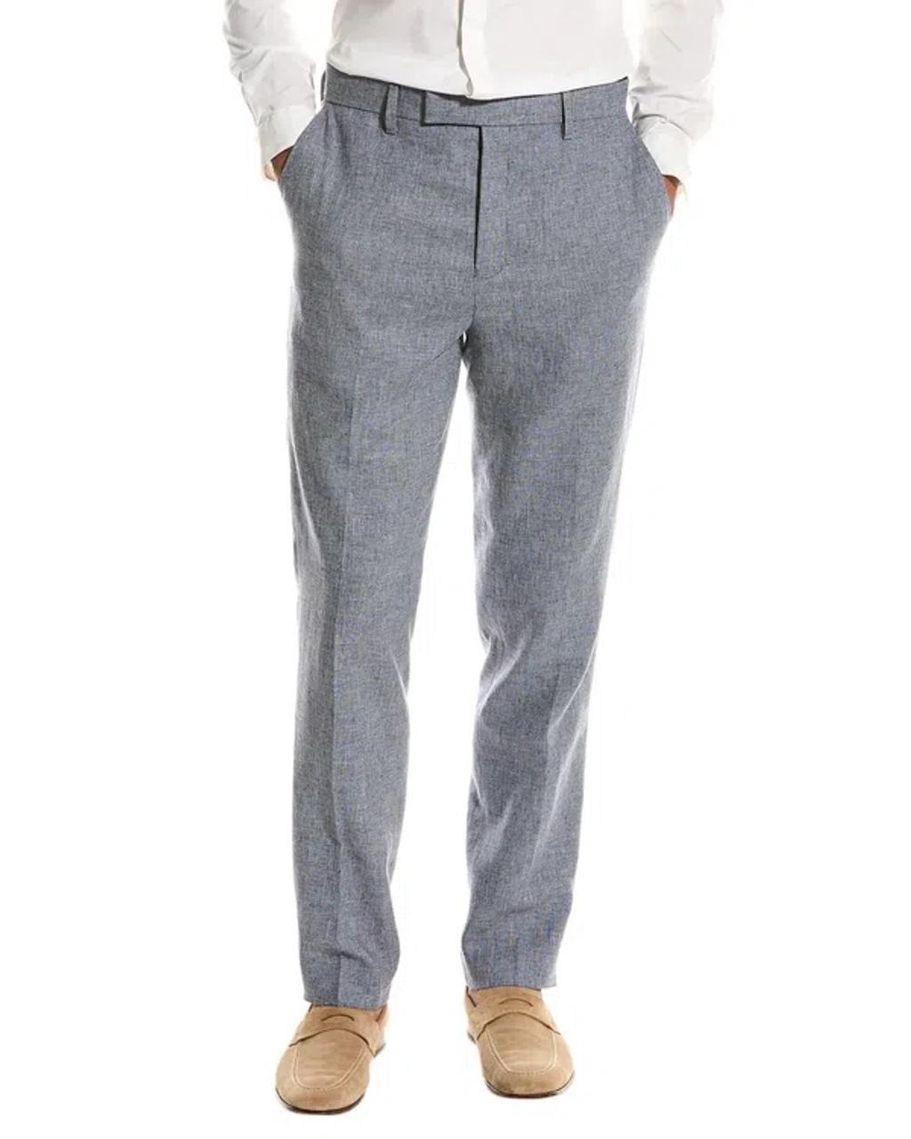 Slim Fit Linen-blend Trouser In Blue Product Image