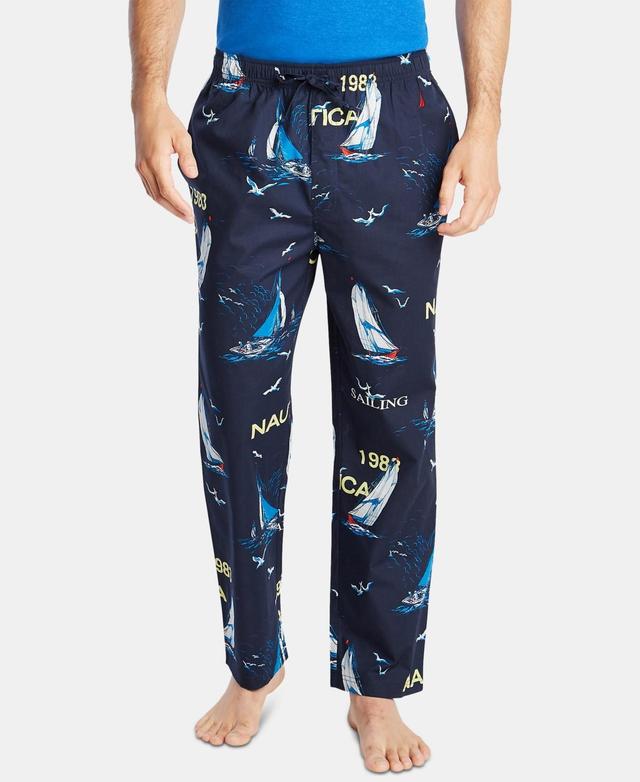 Nautica Mens Cotton Sailboat-Print Pajama Pants Product Image