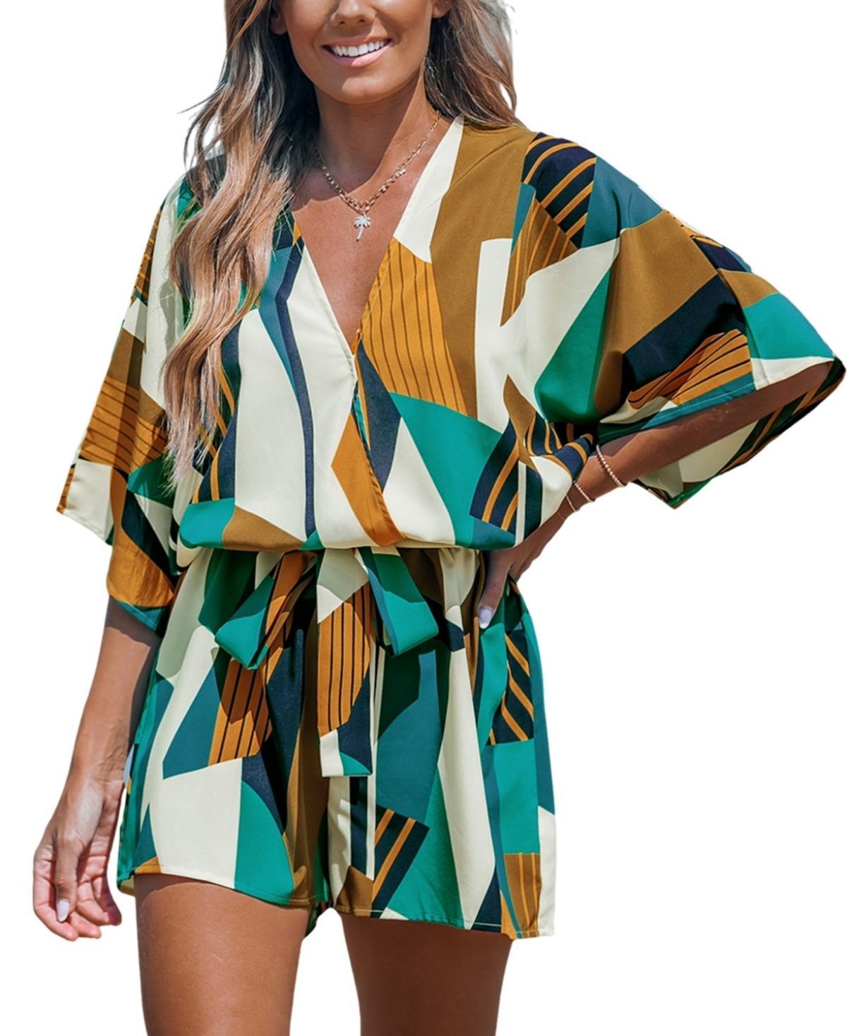 Cupshe Womens Abstract Geo Dolman Straight Leg Romper Product Image