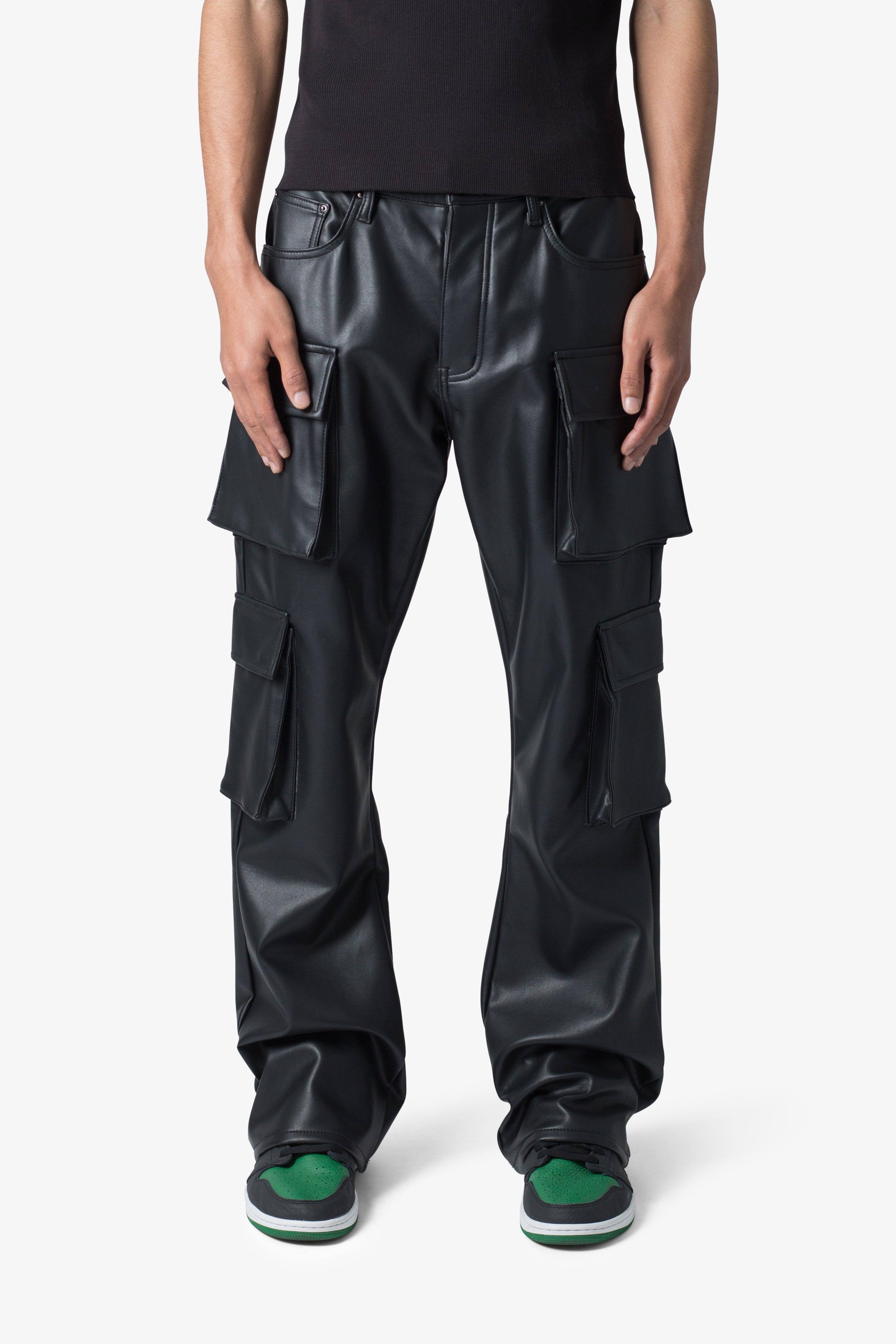 Leather Double Snap Cargo Pants - Black Product Image