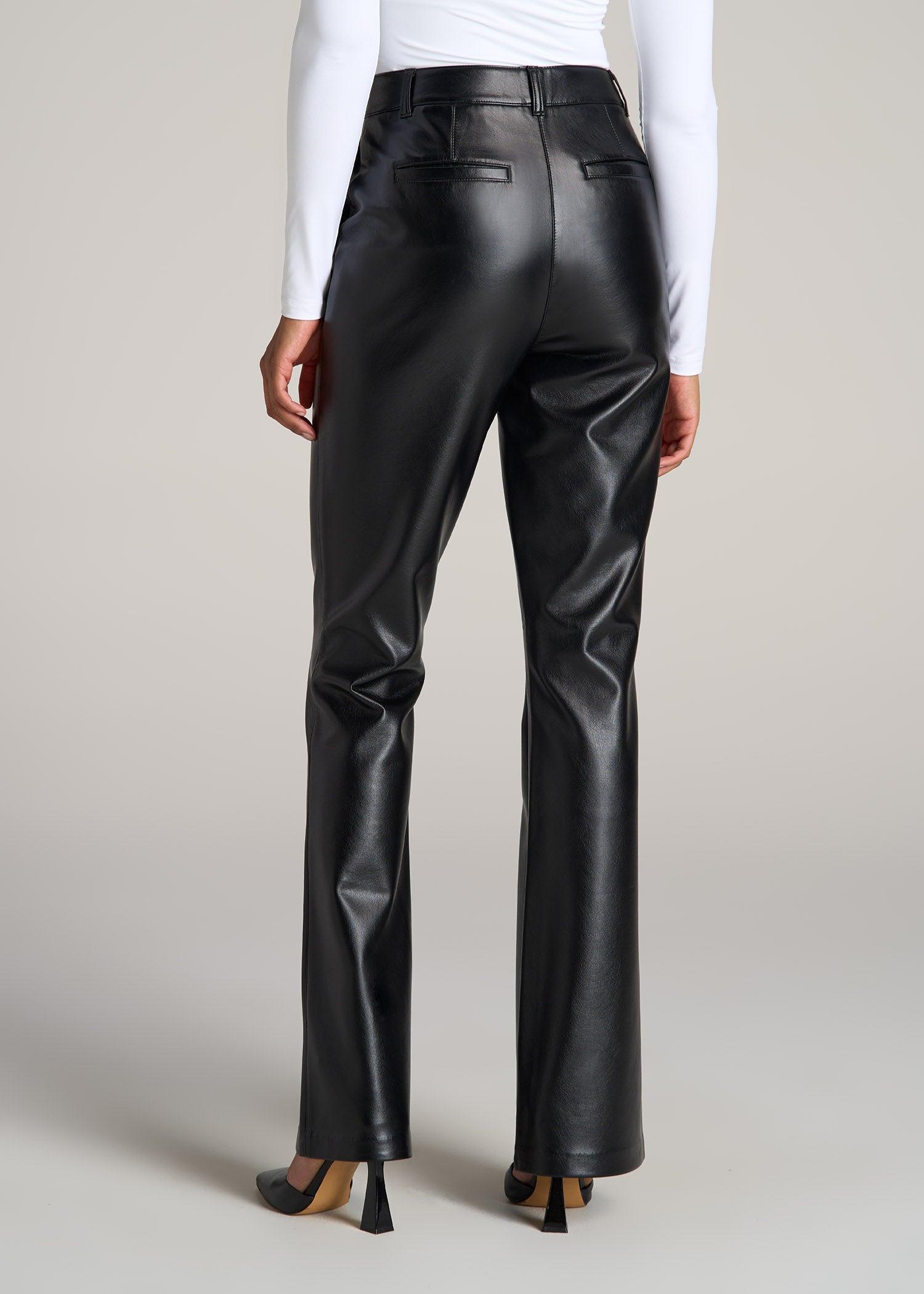 High Rise Flare Faux Leather Pants for Tall Women in Black Female Product Image