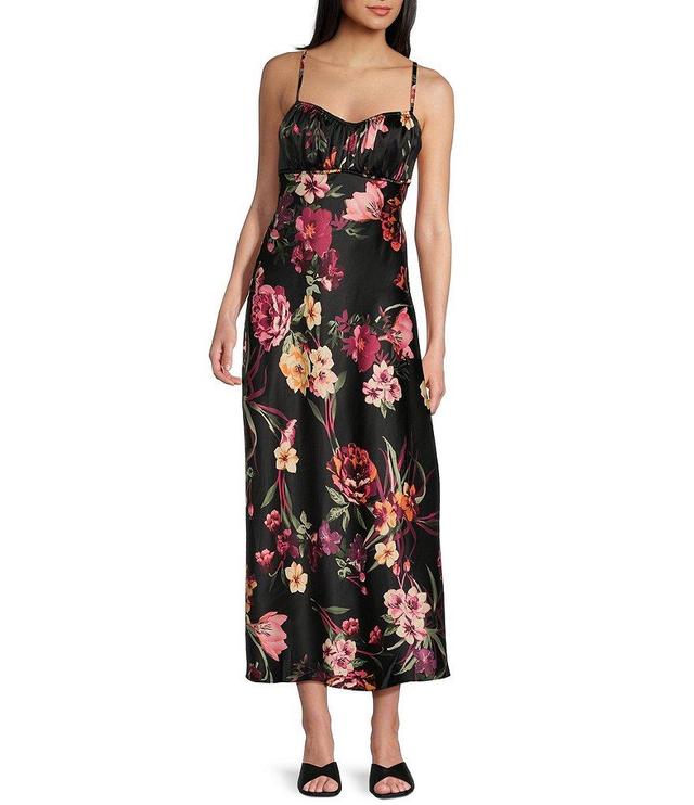 B. Darlin Spaghetti Strap Emma Floral Printed Bodice Midi Dress Product Image