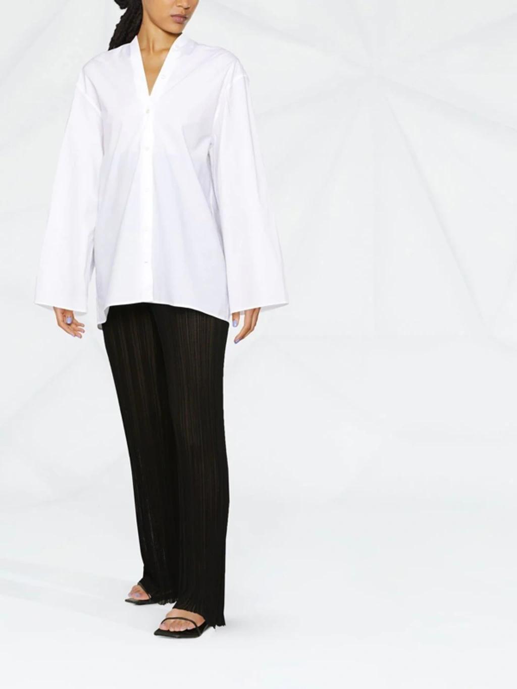 V-neck Poplin Blouse In White Product Image