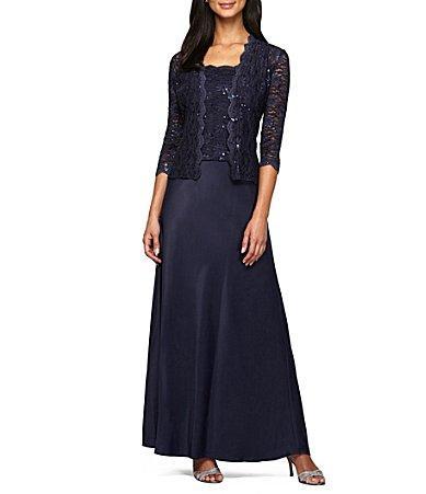 Alex Evenings Sequin Lace & Satin Gown with Jacket Product Image