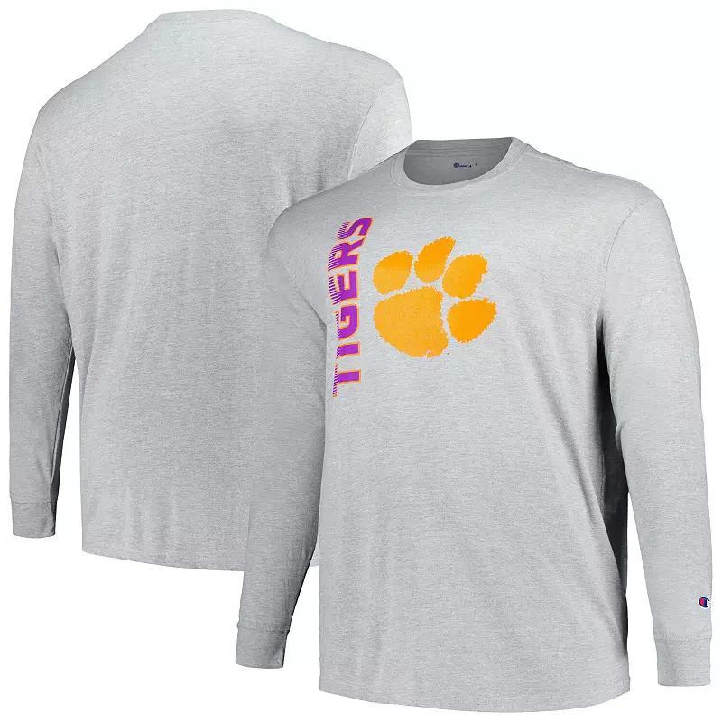 Mens Champion Heather Gray Clemson Tigers Big & Tall Mascot Long Sleeve T-Shirt Product Image