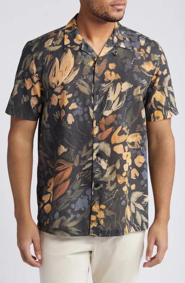 London Moselle Floral Linen & Cotton Camp Shirt In Black Product Image