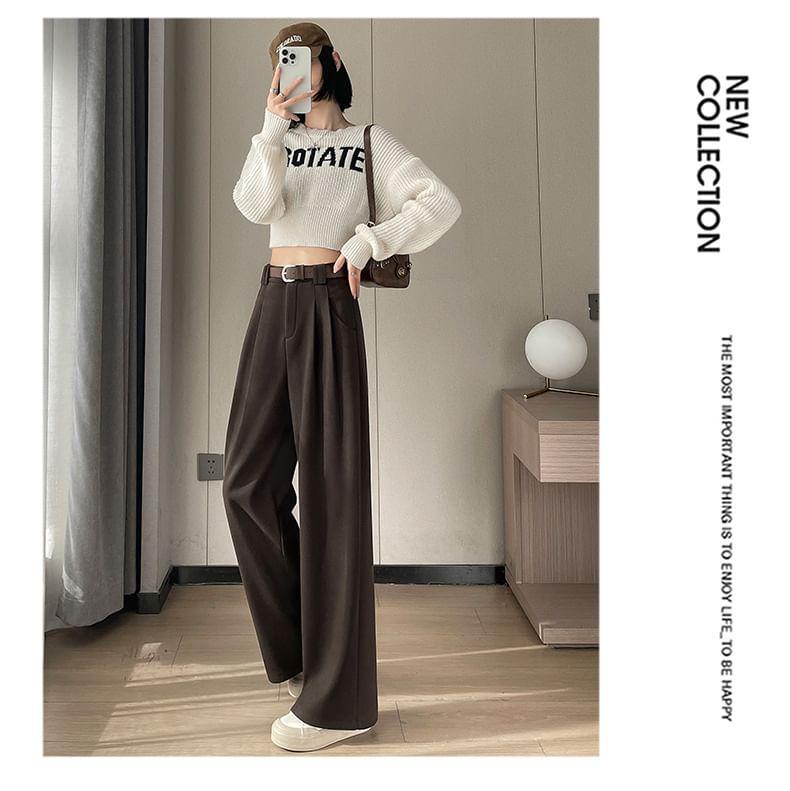 High Waist Plain Wide Leg Pants Product Image