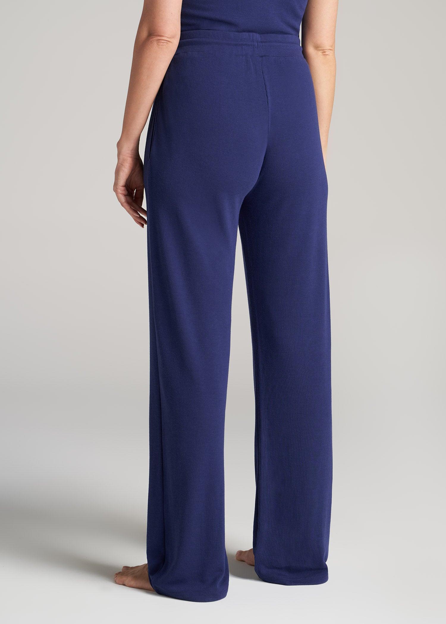 Open-Bottom Waffle Lounge Pants for Tall Women in Midnight Blue Female Product Image