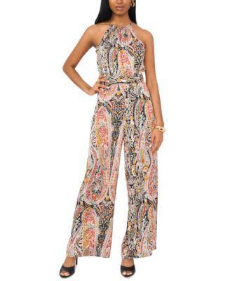 1.state Womens Printed Halter Sleeveless Wide-Leg Jumpsuit Product Image