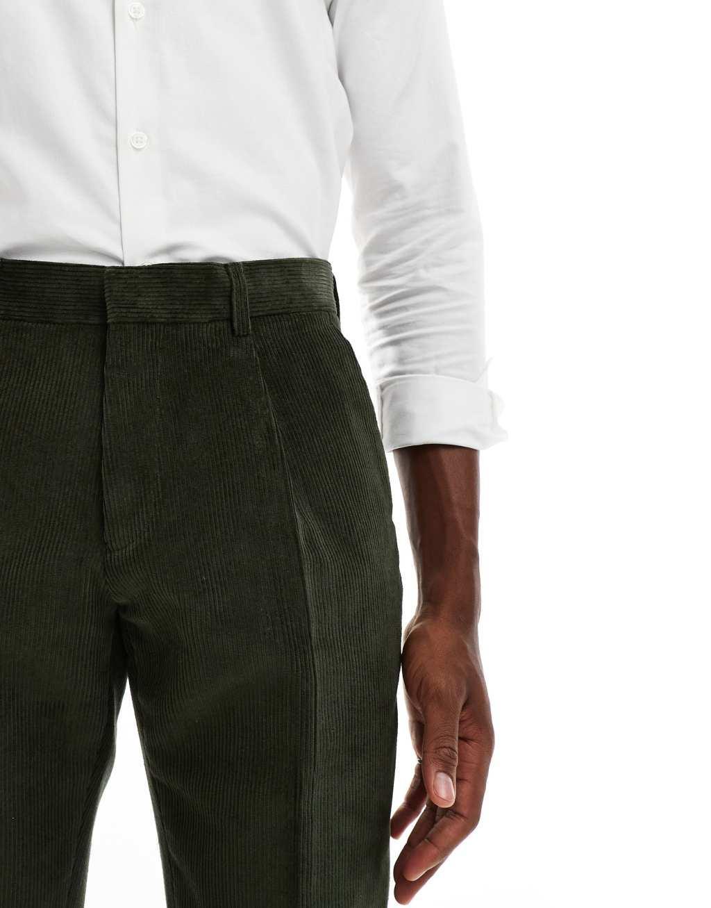 Shelby and Sons slim tailored pant in cord in khaki - part of a set Product Image