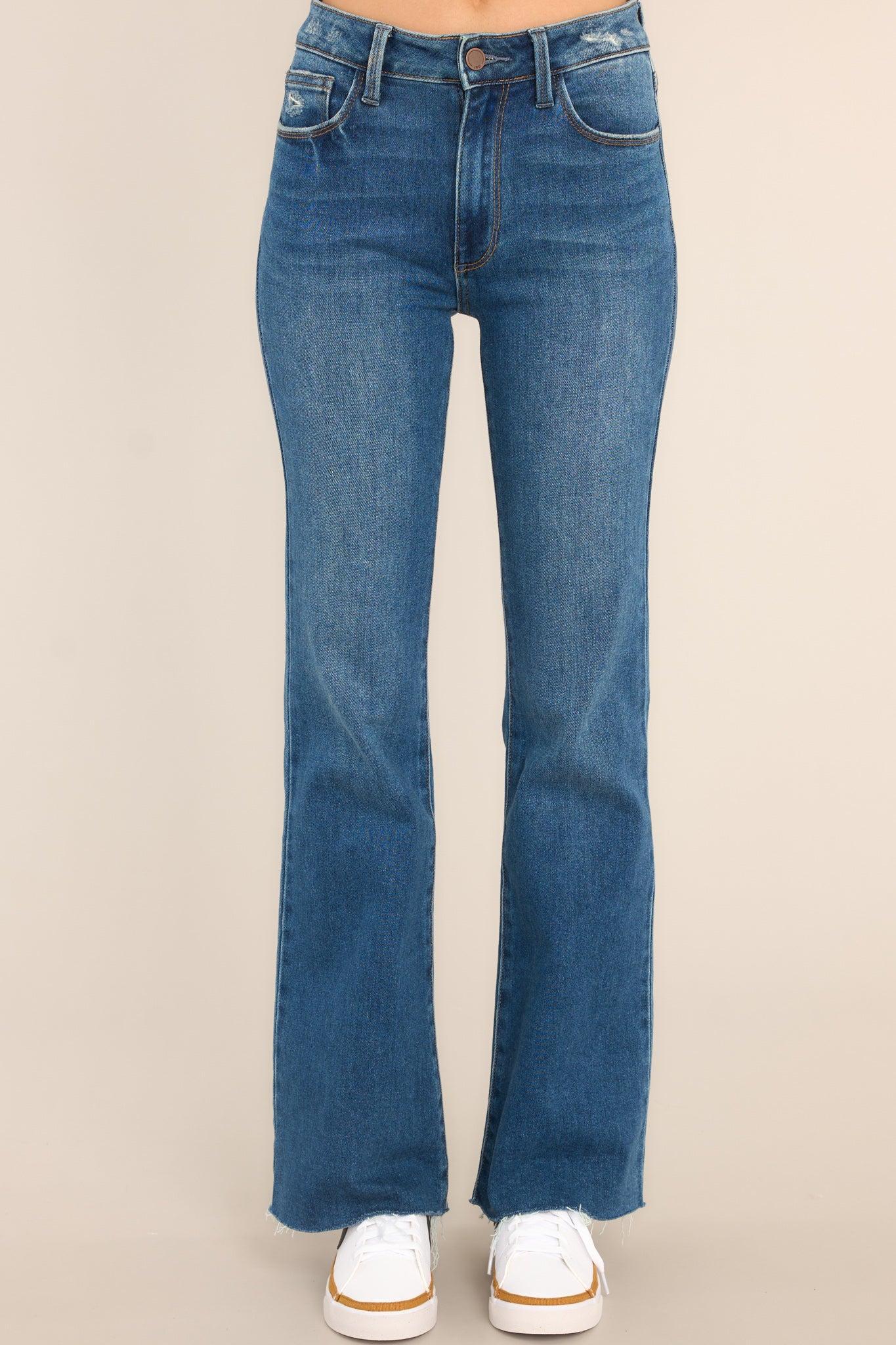 Just USA All By Myself Dark Wash Stretch Crop Flare Jeans Blue Product Image