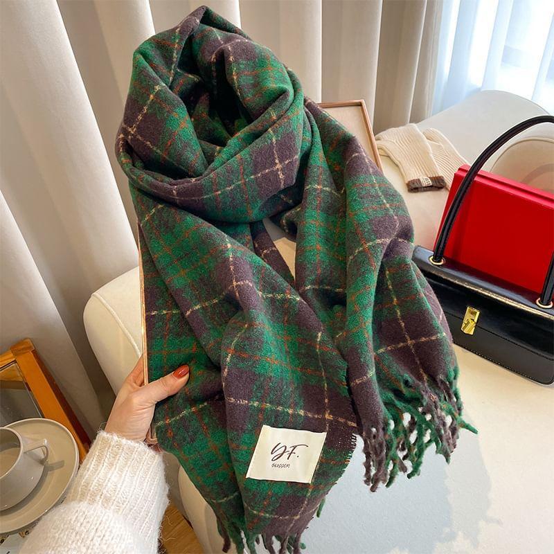 Plaid Applique Fringed Scarf product image