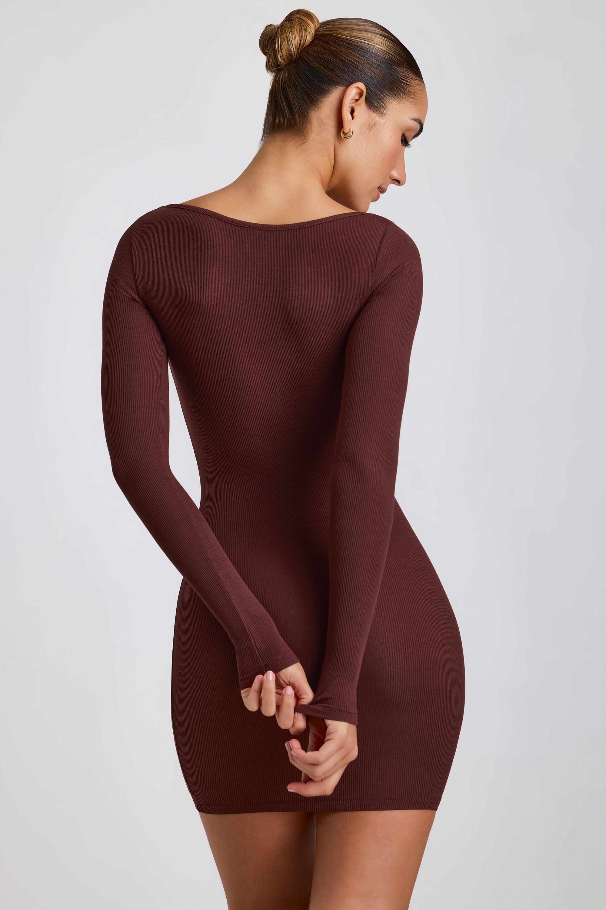 Ribbed Modal Long Sleeve Mini Dress in Chocolate Product Image