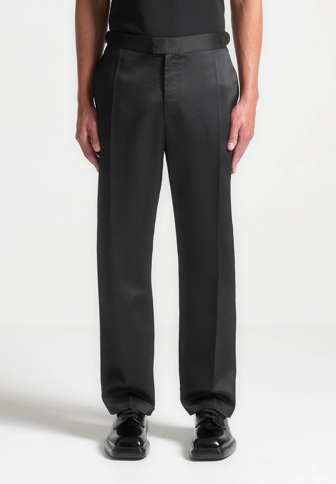 Regular Fit Satin Tailored Trousers - Black Male Product Image