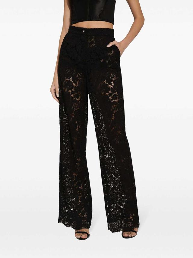 DOLCE & GABBANA Flared Floral Cordonetto Lace Pants With Dg Logo In Black Product Image