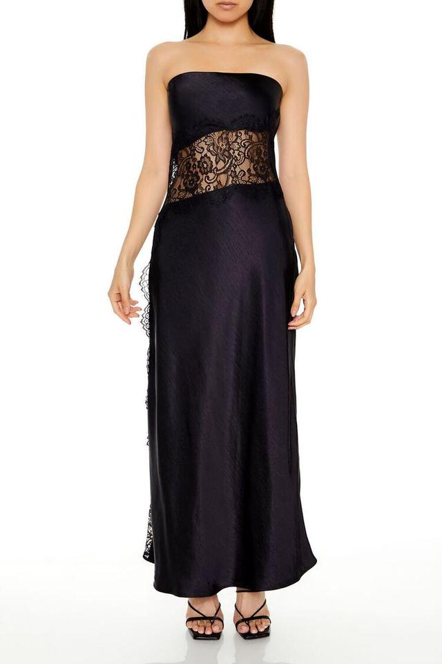 Eyelash Lace Satin Maxi Dress | Forever 21 Product Image