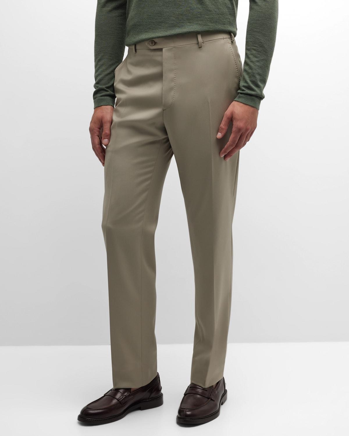 Mens Flat-Front Wool Pants Product Image