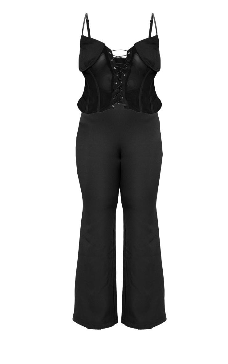 Plus Black Lace Corset Detail Jumpsuit Product Image