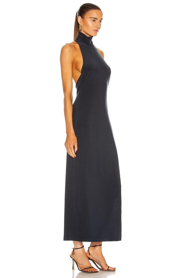 Norma Kamali Halter Turtle Side Slit Gown in Pewter - Royal. Size XL (also in XS, S, M, L). Product Image