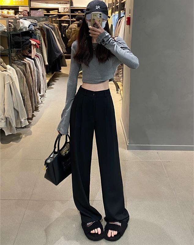 High Waist Plain Loose Fit Dress Pants (Various Designs) Product Image