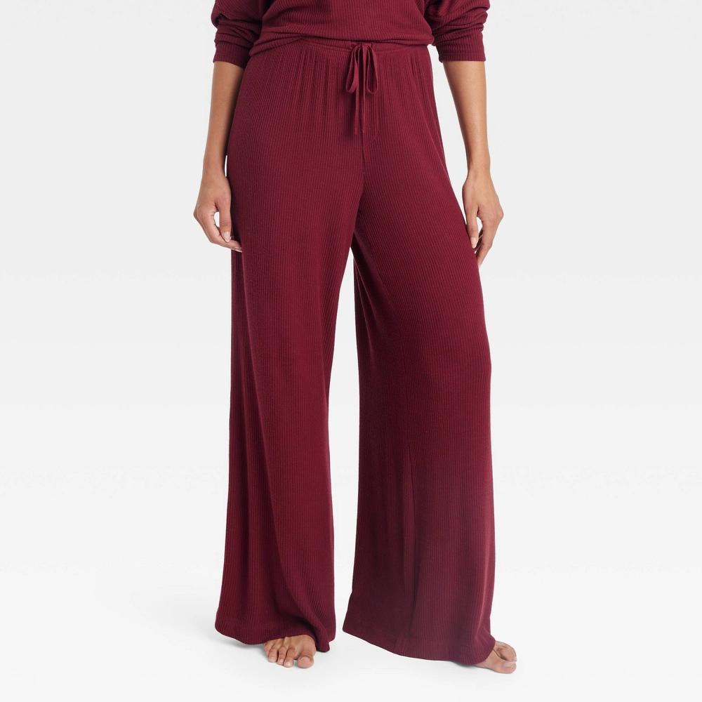 Womens Cozy Ribbed Wide Leg Pants - Auden Red XL Product Image