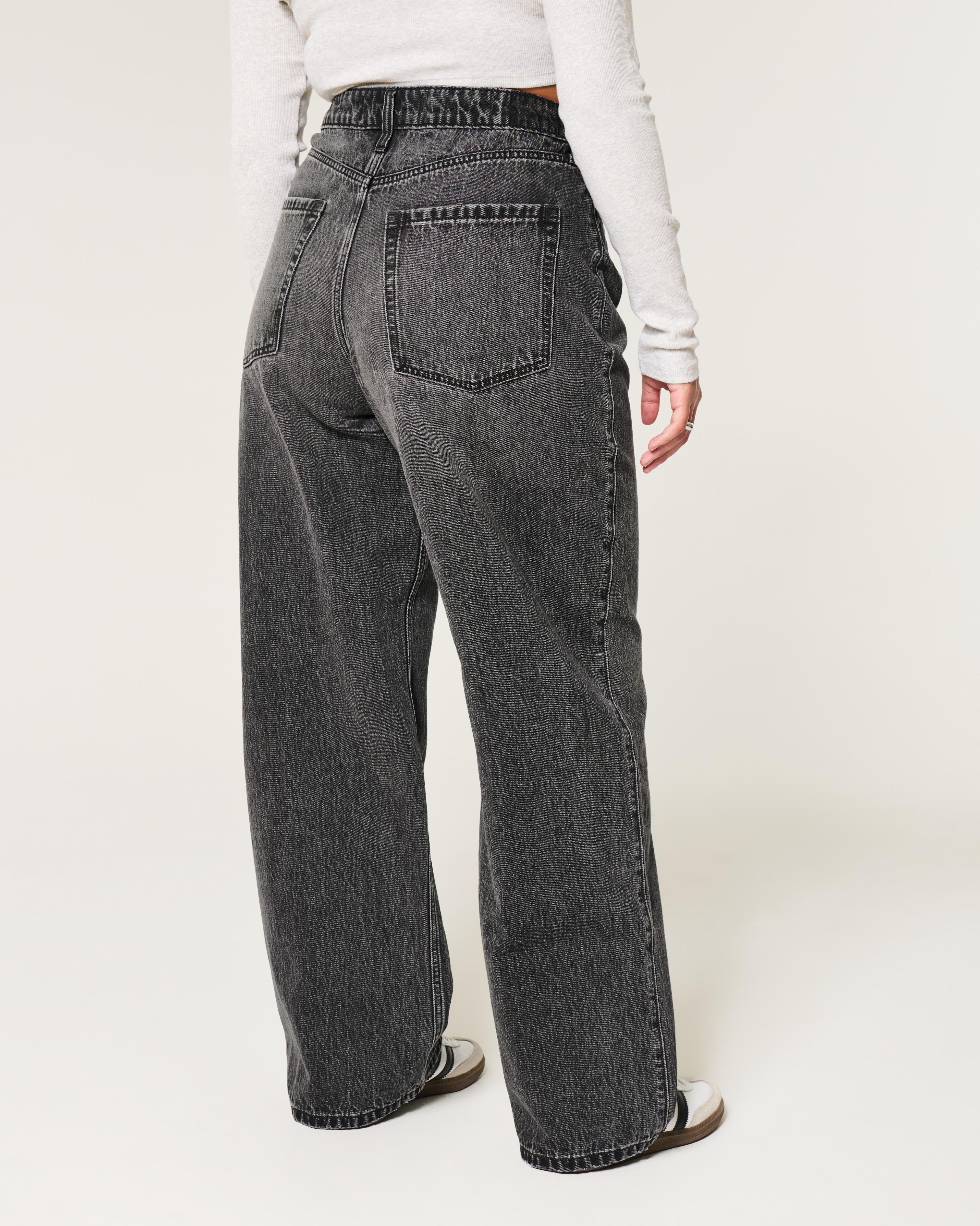 Ultra High-Rise Washed Black Baggy Jeans Product Image