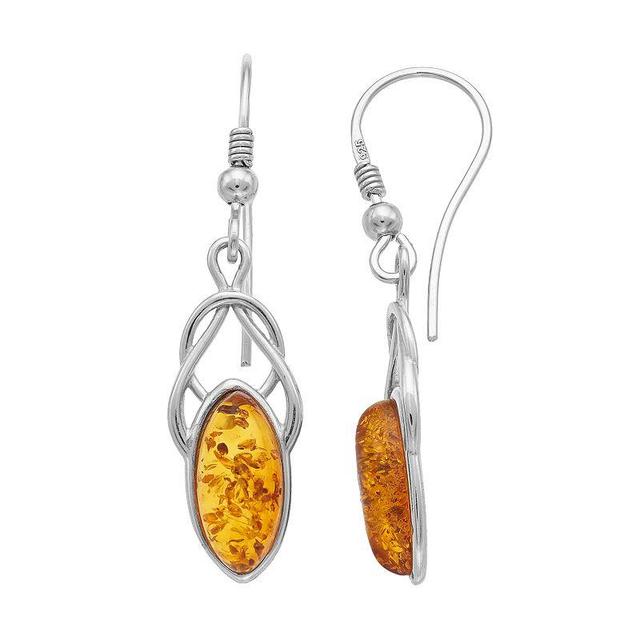 Sterling Silver Amber Drop Earrings, Womens Product Image