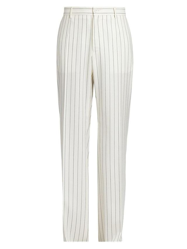 Mens Pinstriped Wool Straight-Leg Pants Product Image