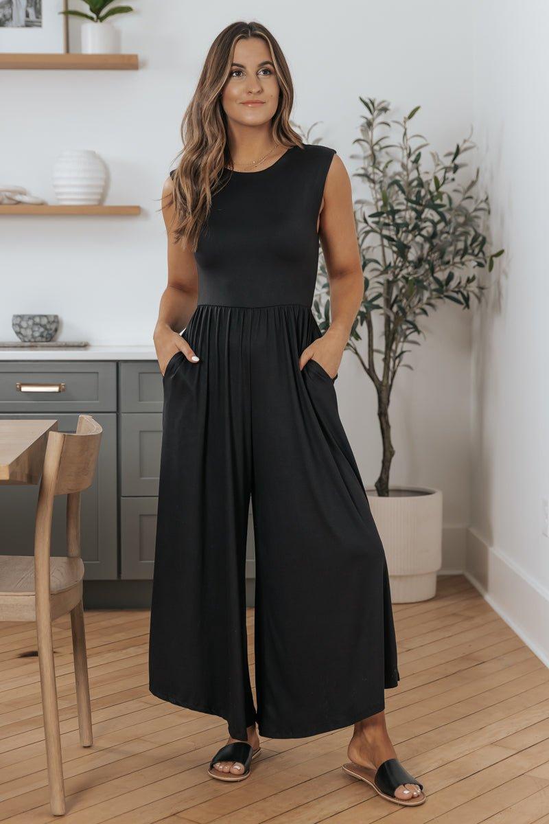 Black Open Back Wide Leg Jumpsuit Product Image