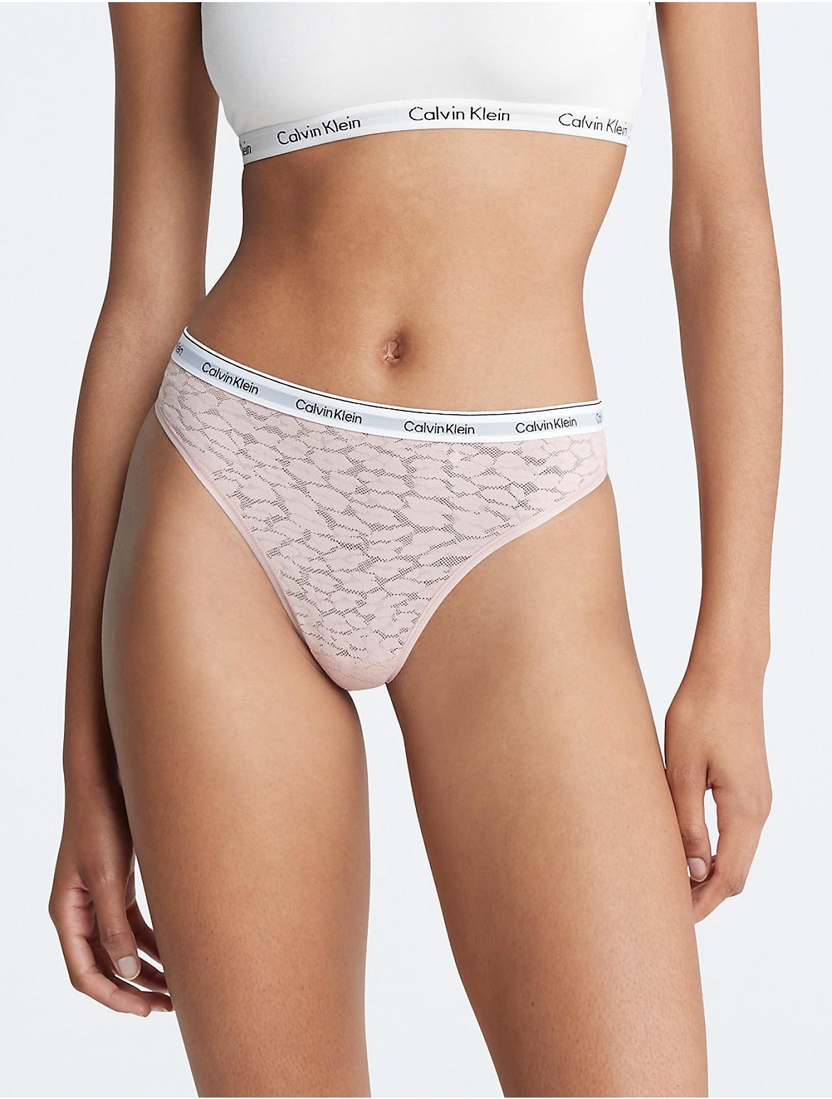 Calvin Klein Womens Modern Logo Lace Thong - Pink - XS Product Image