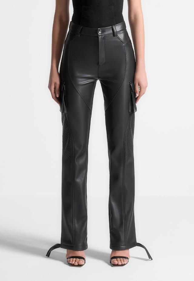 Vegan Leather Biker Trousers - Black Female Product Image