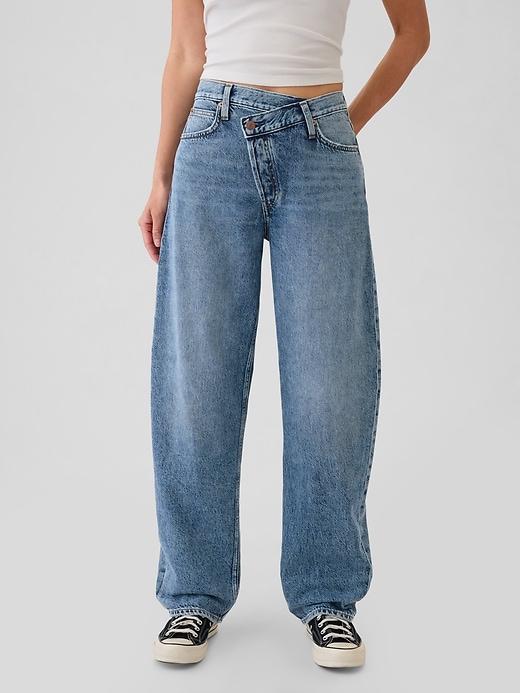 High Rise Crossover Barrel Jeans Product Image