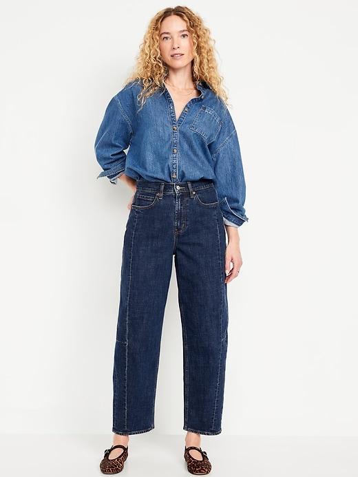 High-Waisted Barrel Ankle Jeans Product Image