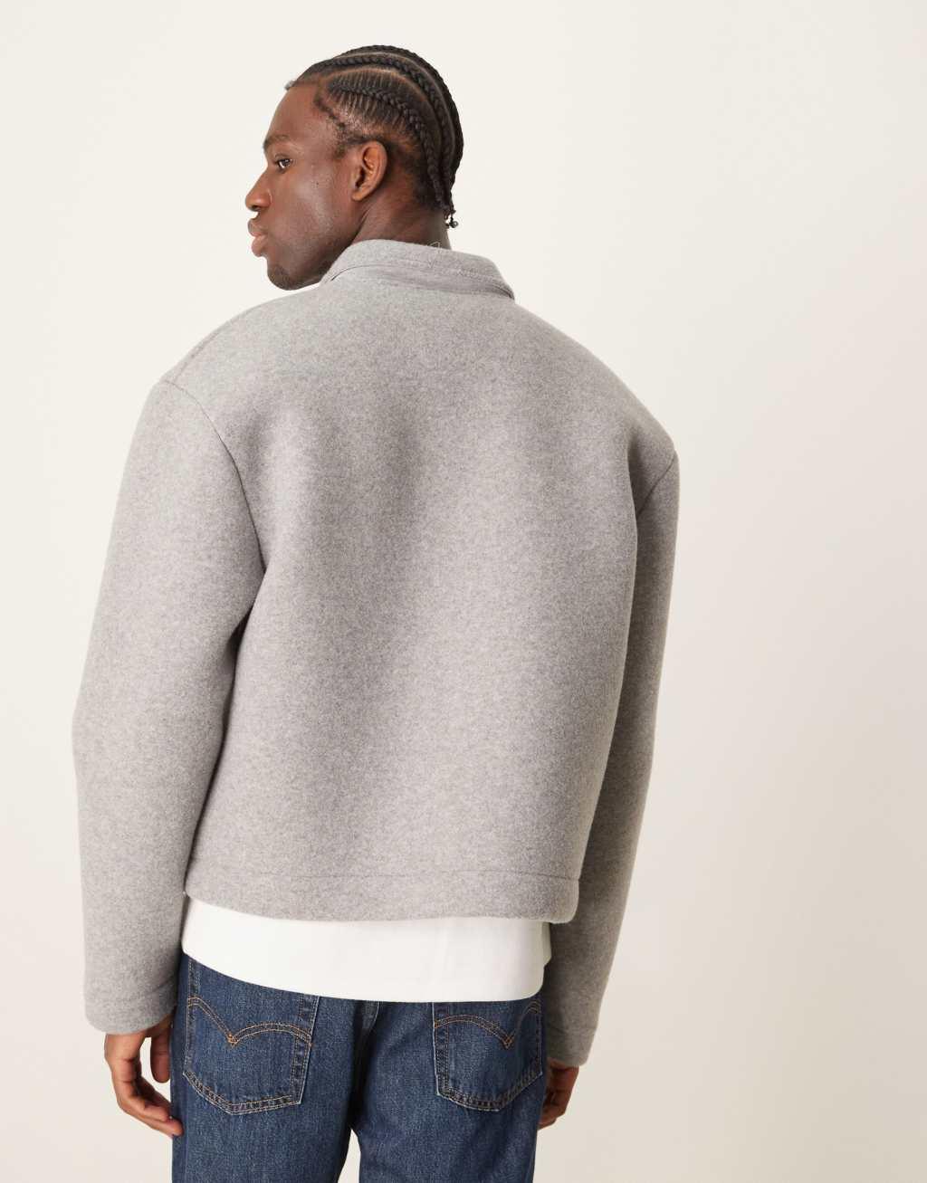 ASOS DESIGN Premium felt oversized shacket in gray heather Product Image