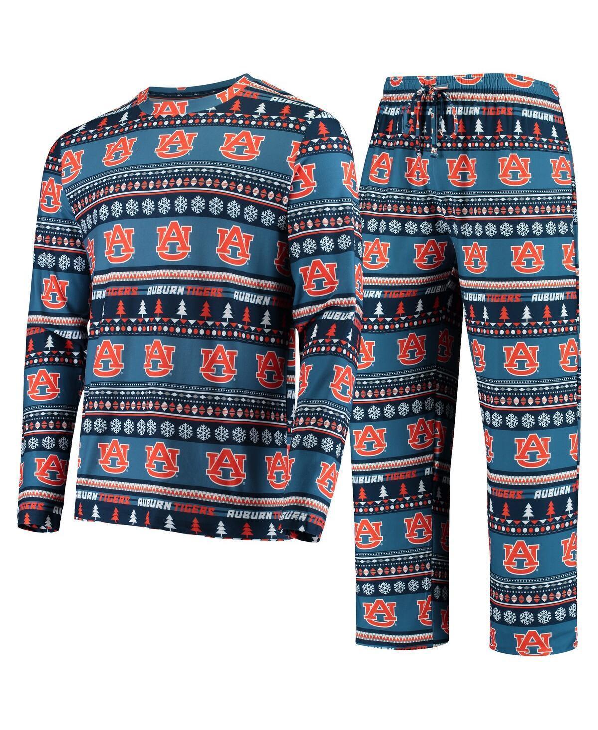 Mens Navy Auburn Tigers Ugly Sweater Knit Long Sleeve Top and Pant Set Product Image