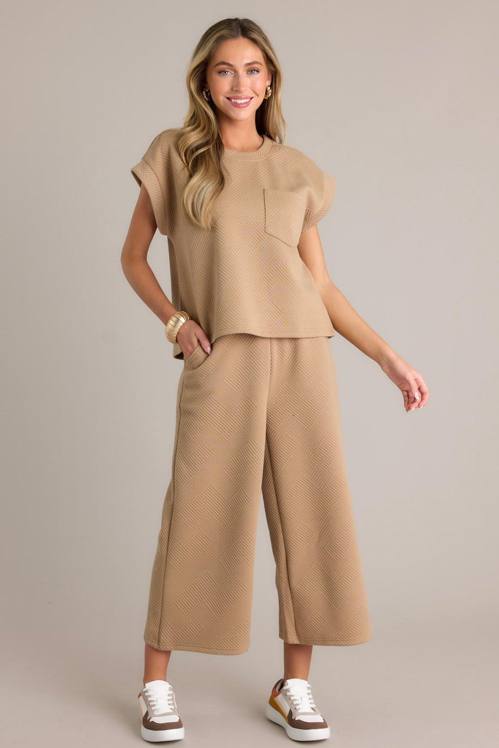 Tell Me Tan Cropped Textured Pants Product Image