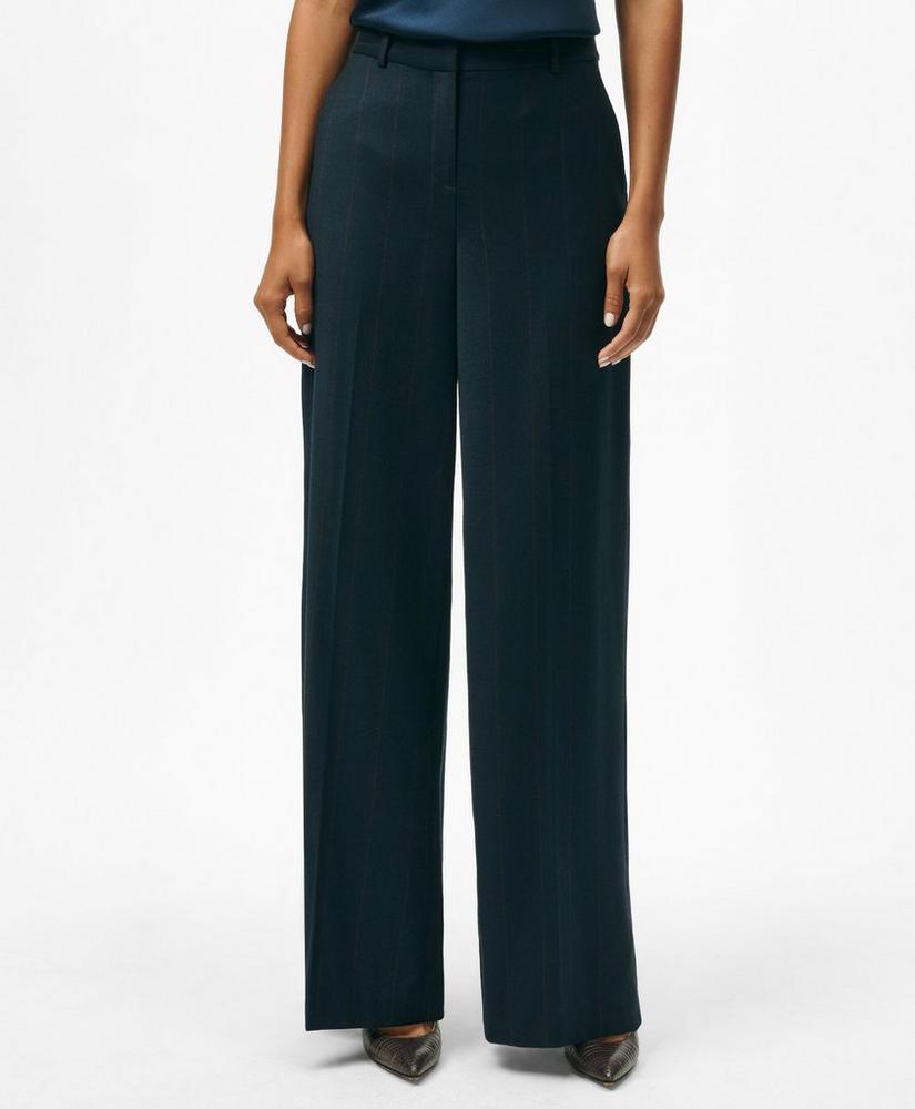 Wide Leg Trousers in Pinstripe Flannel Merino Wool Blend Product Image