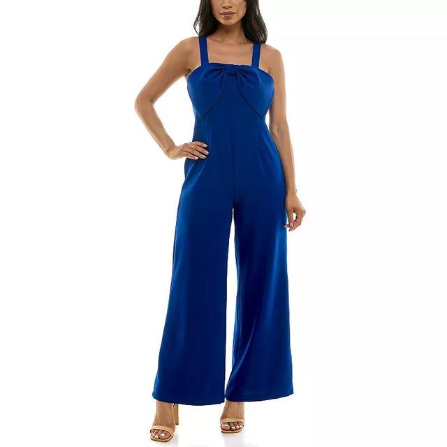 Womens Nina Leonard Large Bow Jumpsuit Deep Blue Product Image