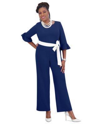 Women's Boat-Neck 3/4-Ruffle-Sleeve Jumpsuit Product Image