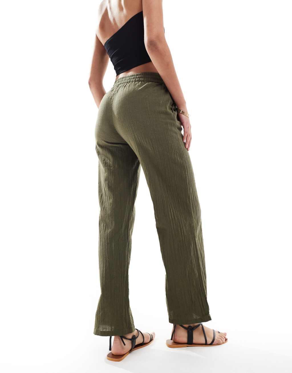 ONLY Tall linen texture wide leg pants in khaki  Product Image