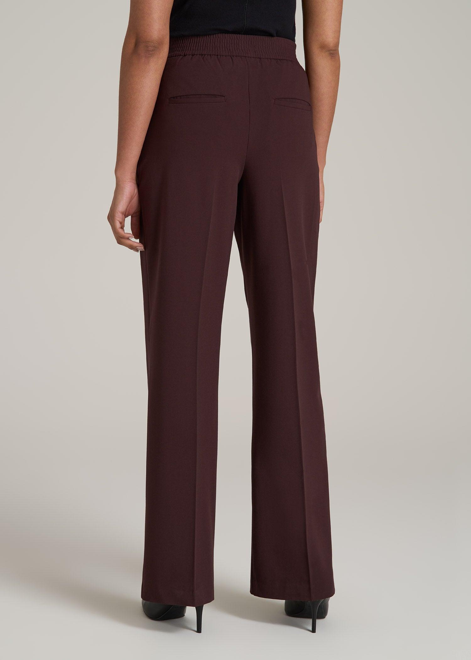 Flat Front Wide Leg Dress Pants for Tall Women in Oxblood Female Product Image