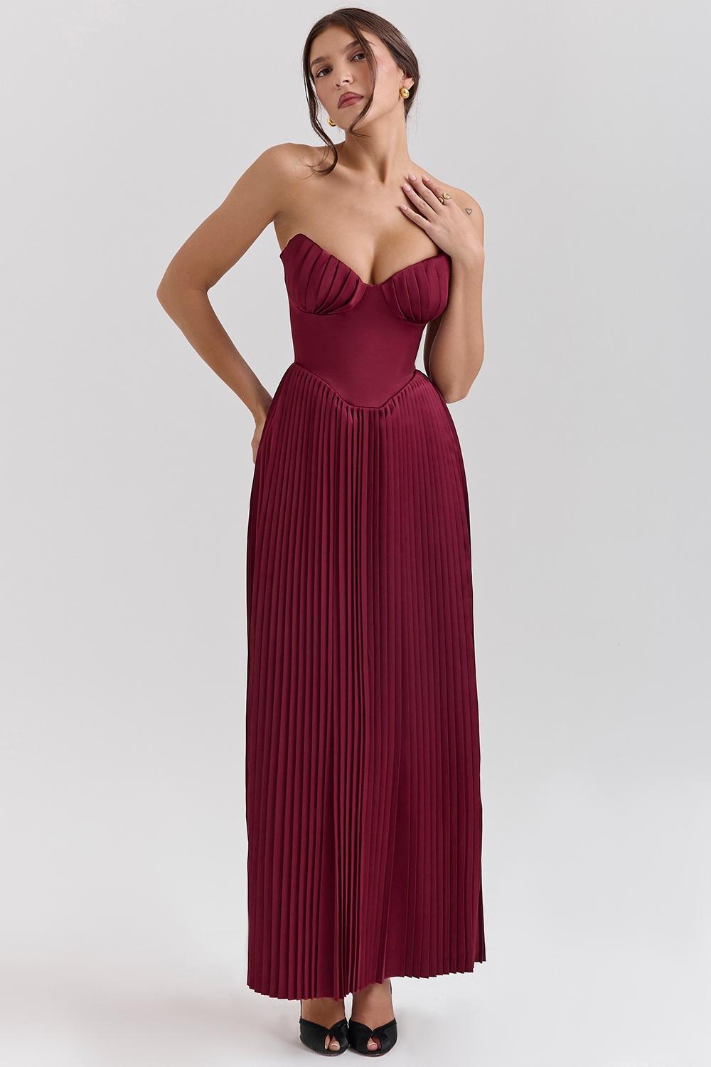 Marcella Berry Pleated Georgette Maxi Dress Product Image