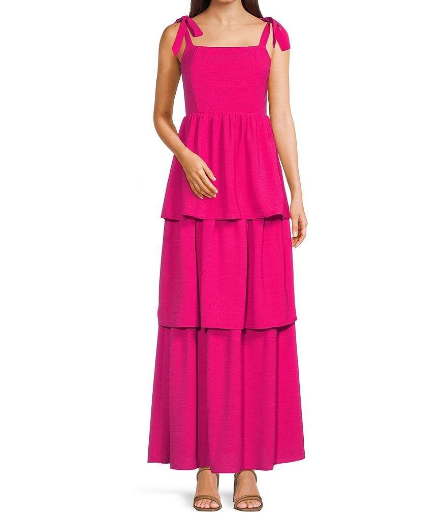 Sugarlips Square Neck Tie Sleeveless Tiered Maxi Dress Product Image