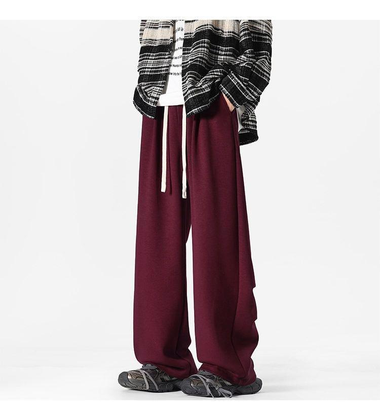 Drawstring Waist Plain Fleece-Lined Straight Leg Sweatpants Product Image