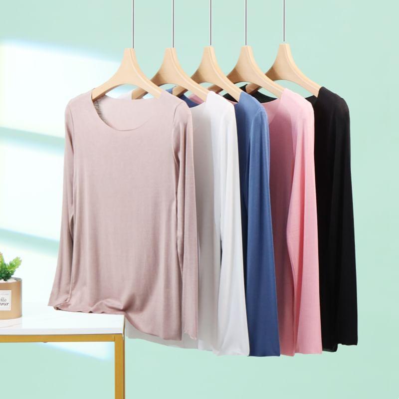 Long-Sleeve Crew Neck Plain Tee Product Image