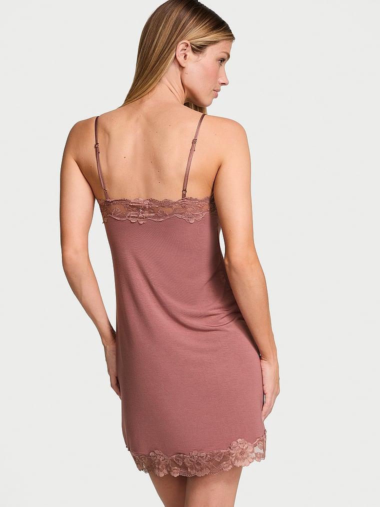 Modal & Lace Trim Straight-Neck Slip Dress Product Image