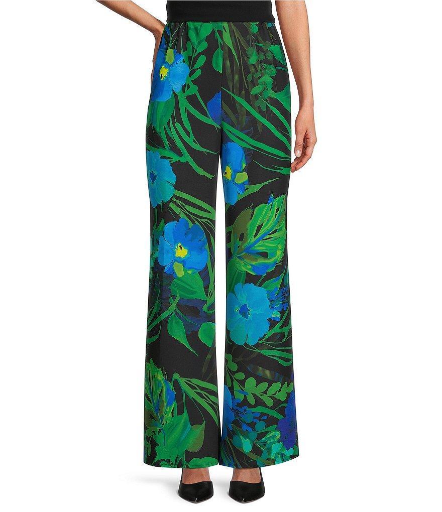 Caroline Rose Crepe Woven Garden Walk Party Print Flat Front Pull-On Coordinating Pant product image