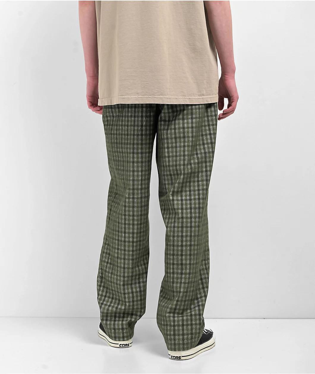 Obey Fubar Pleated Plaid Green Kombu Corduroy Pants Product Image