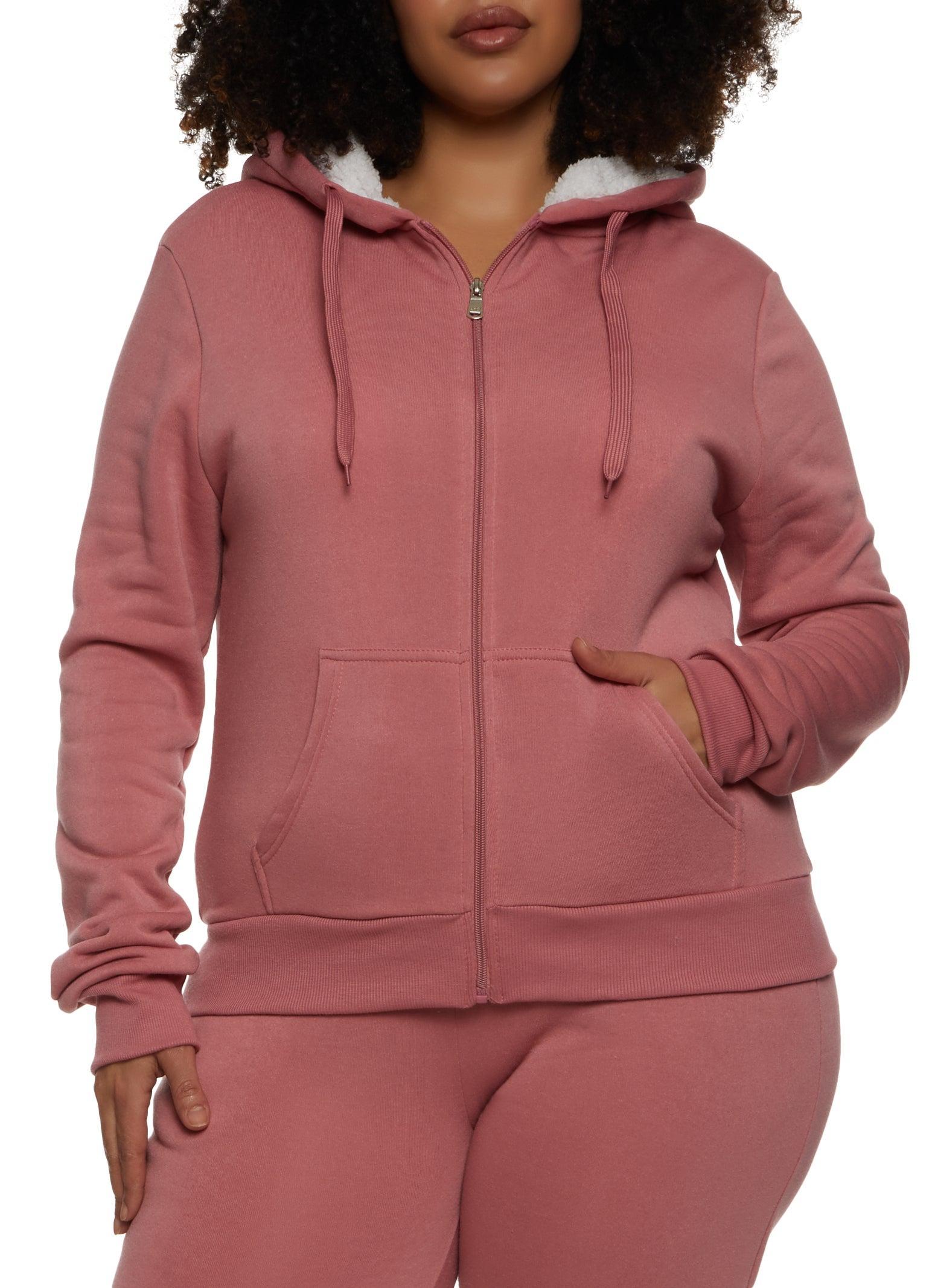 Womens Plus Size Sherpa Lined Zip Front Hoodie Product Image